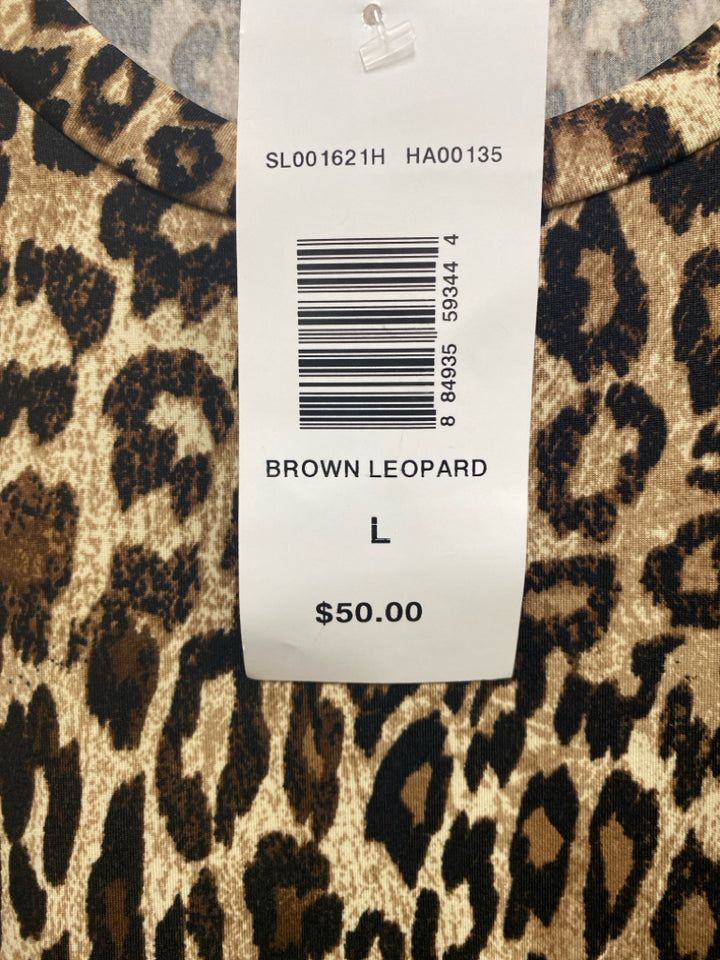 NWT Sunny Leigh Size L Brown/Cream Black Animal Print Tunic Ladies Top