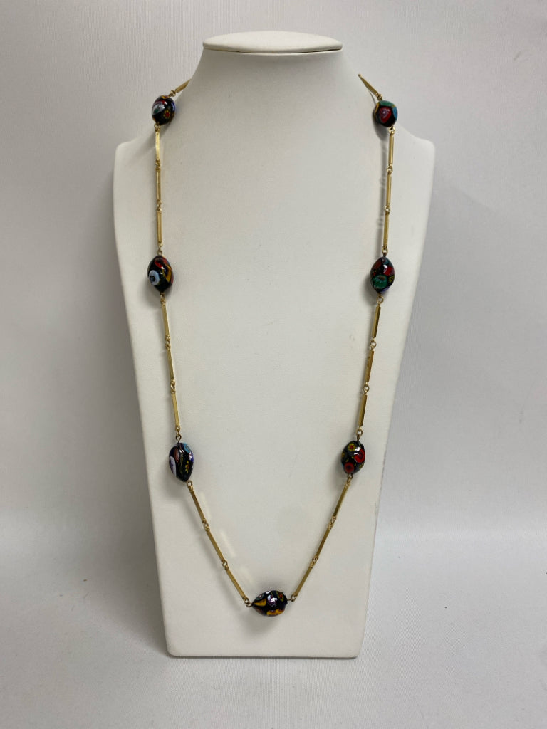 Gold Color Multi Color Beaded Necklace