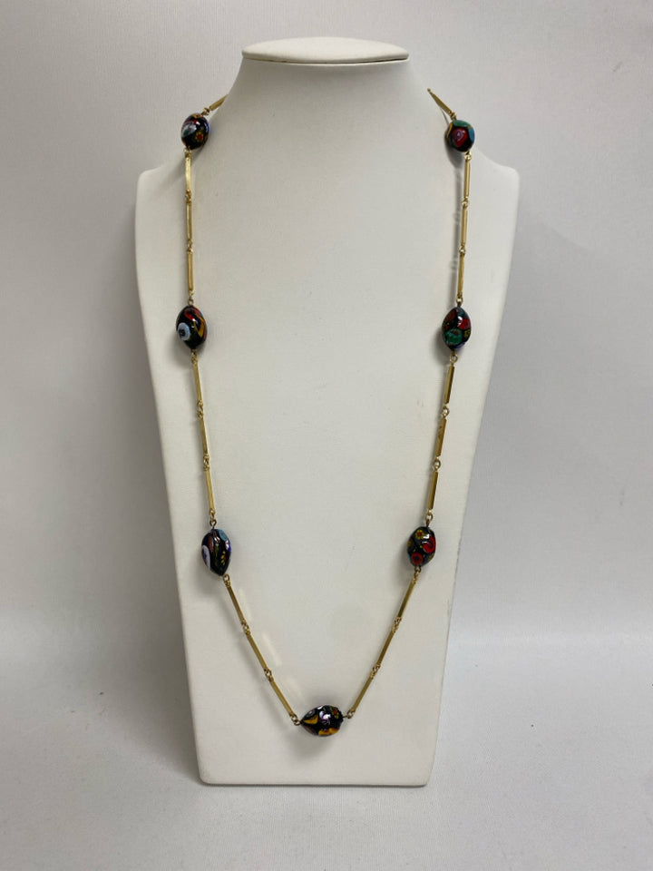 Gold Color Multi Color Beaded Necklace