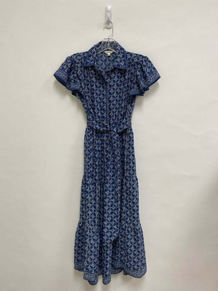 Max Studio Size XS Blue Cream Print Short Sleeve Ladies Dress