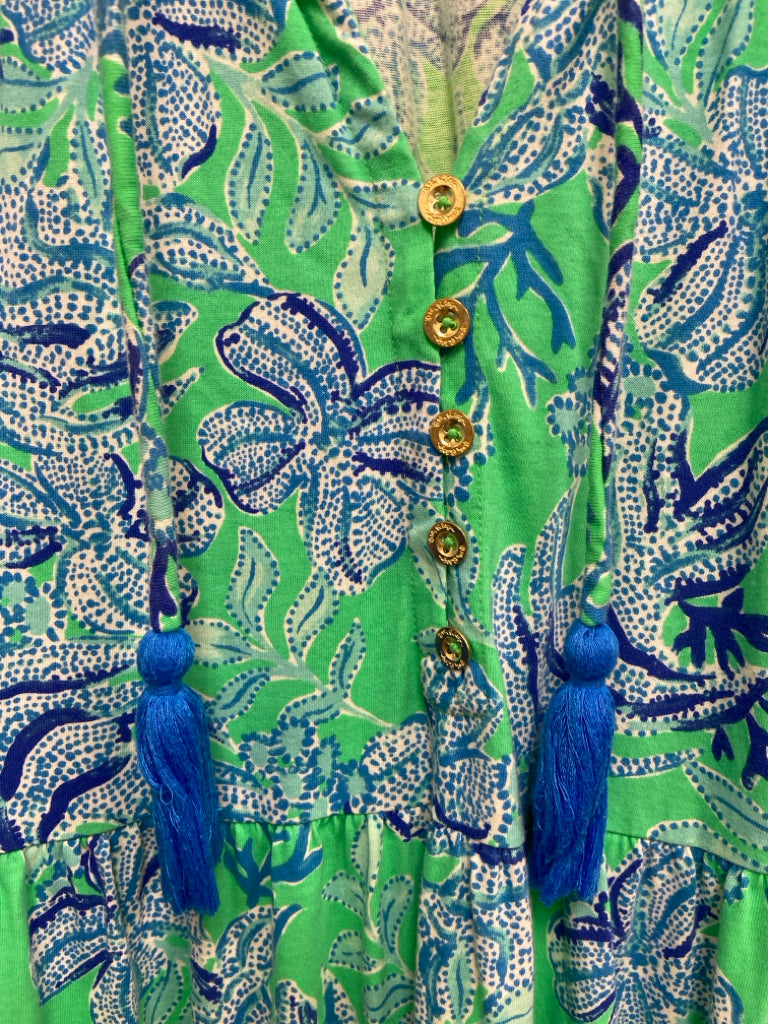 LILLY PULITZER Size S Green Blue Assorted Print Sleeveless Ladies Dress