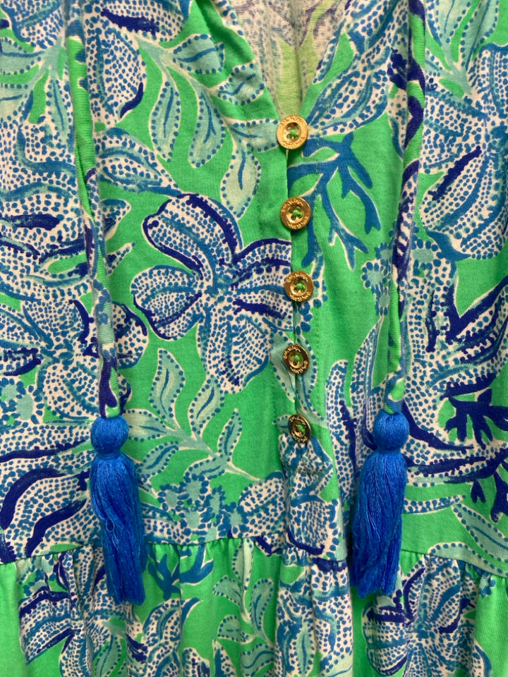 LILLY PULITZER Size S Green Blue Assorted Print Sleeveless Ladies Dress