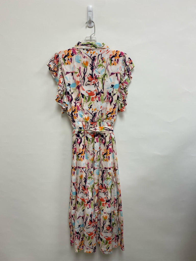 Crown &amp; Ivy Size XL Coral/White Navy/Green Floral Tiered Ladies Dress