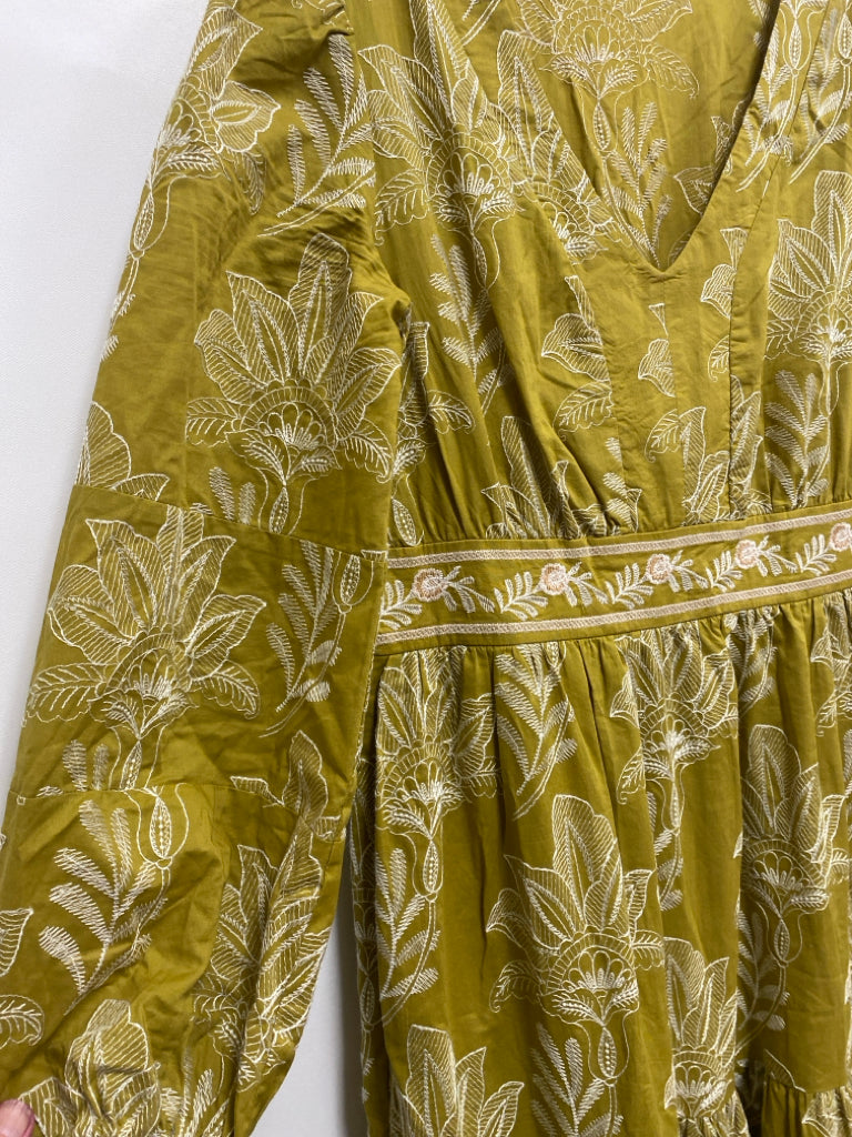 Spartina 449 Size S Chartreuse White Embroidered Long Sleeve Ladies Dress