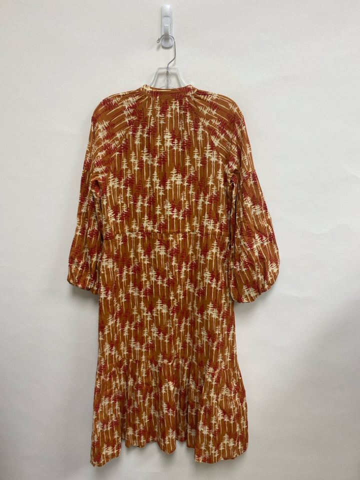 OLIVIA JAMES Size XS Terra Cotta Red/Cream Print Long Sleeve Ladies Dress