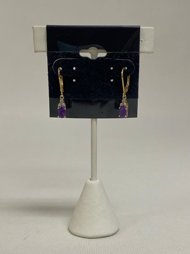 Gold Color Purple Jeweled Earrings
