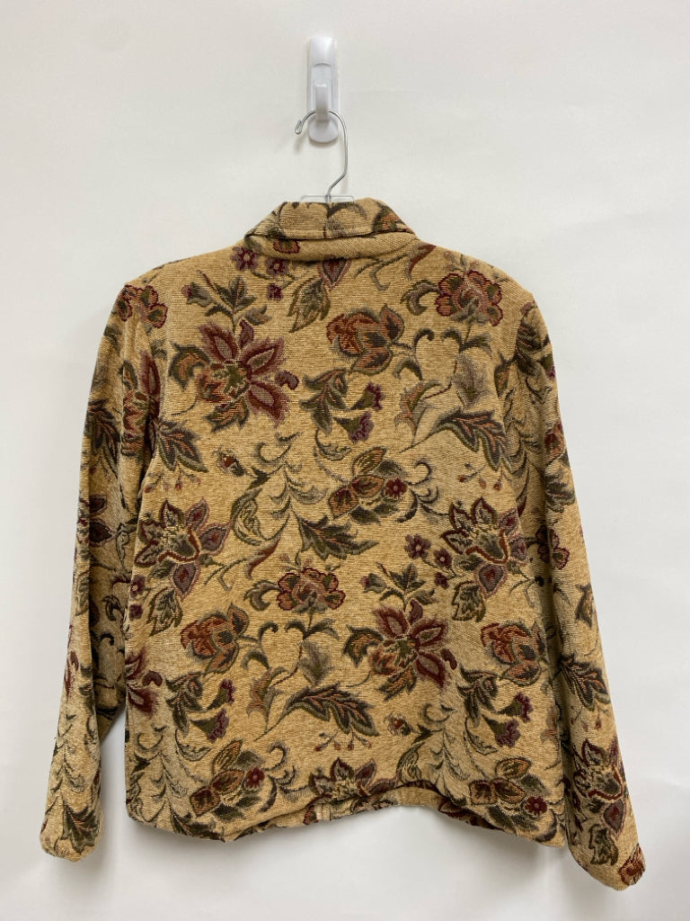 Size L Beige Burgundy/Green Tapestry Zip Down Ladies Jacket