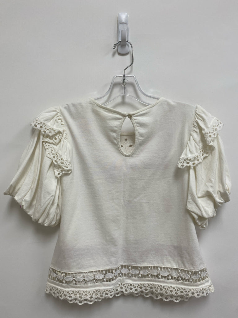 Anthropologie Size S White Raisin Embroidered Puff Sleeve Ladies Top