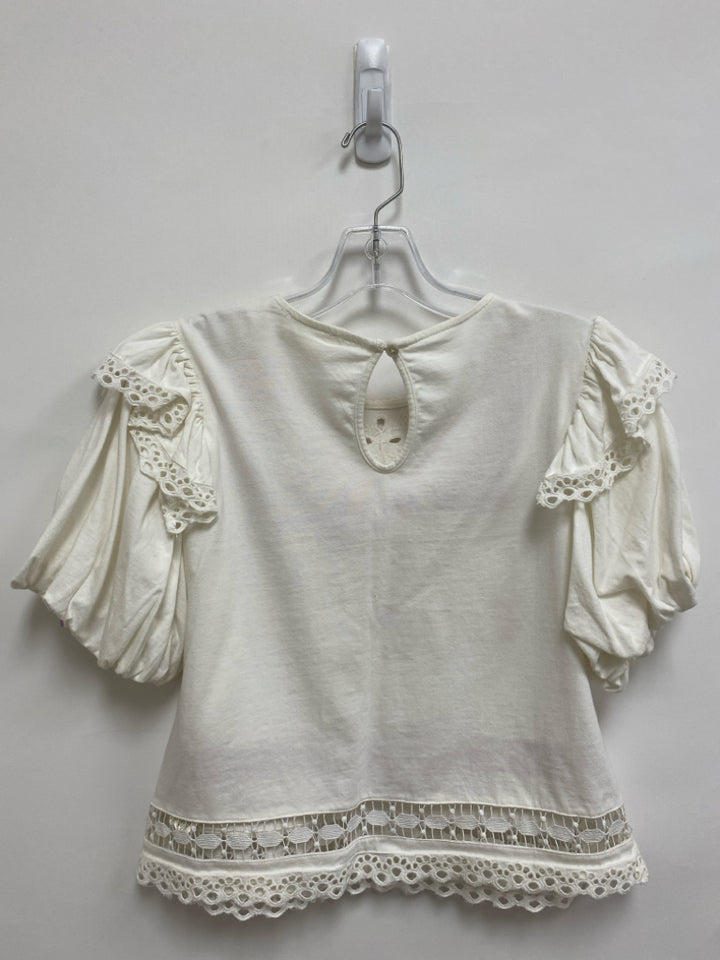 Anthropologie Size S White Raisin Embroidered Puff Sleeve Ladies Top