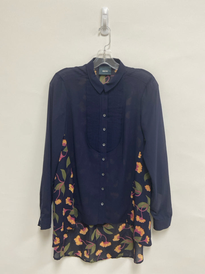 Maeve Size 4 Navy Gold/Pink Button Up Sheer Ladies Top