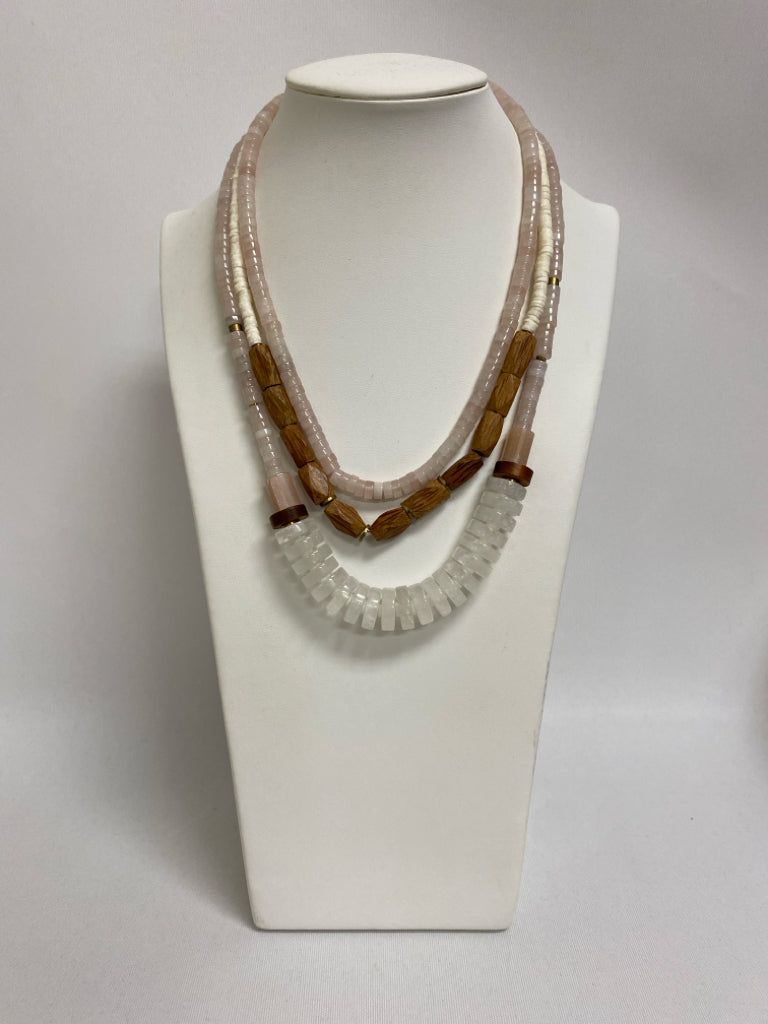 Anthropologie Pink Tan/White Stones Necklace
