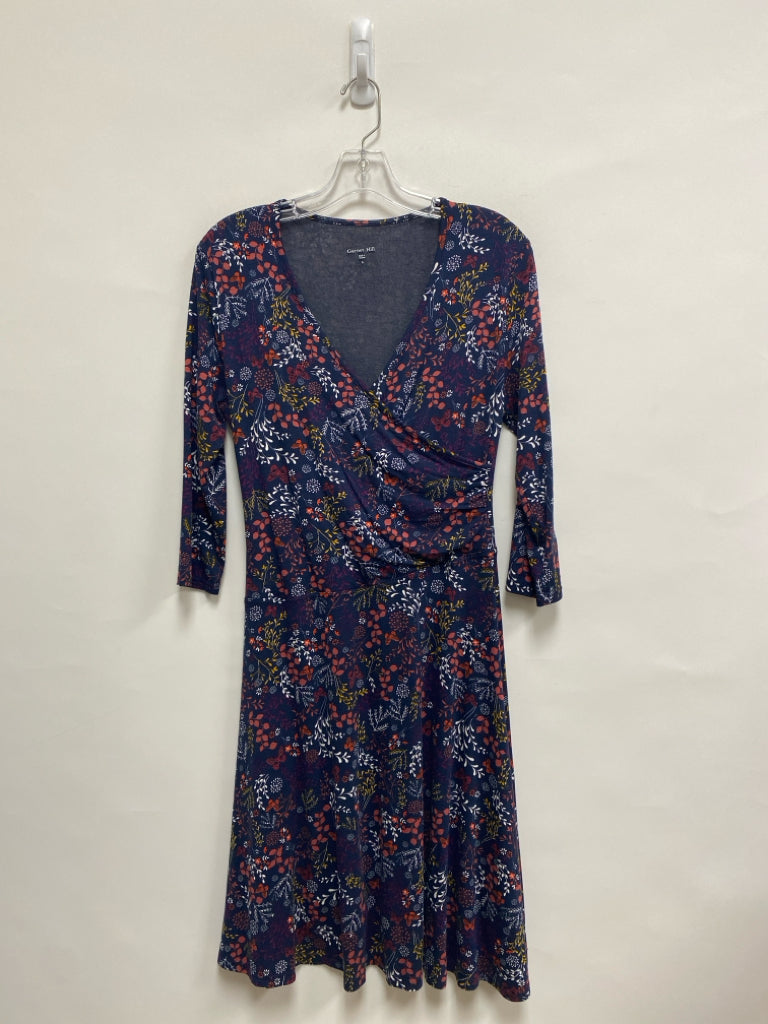 Garnet Hill Size S Navy/Burgundy White/Gold Twig 3/4 Sleeve Ladies Dress