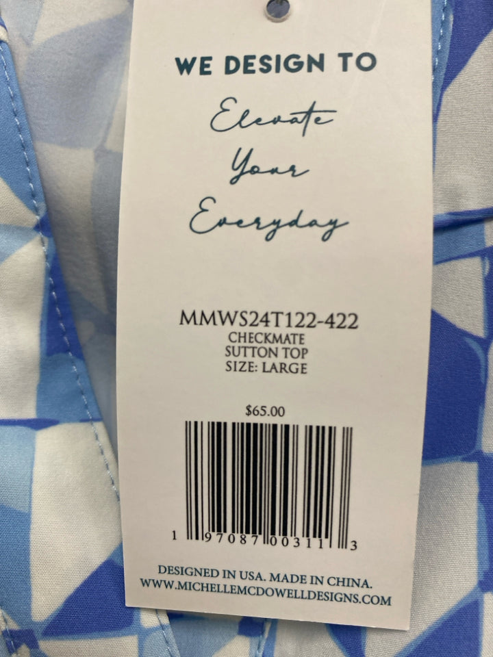 NWT Michelle McDowell Size L Blue White Print Ladies Top