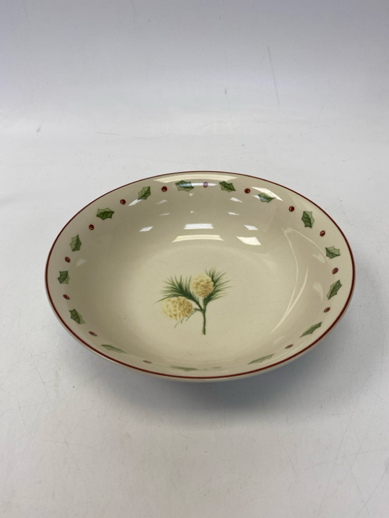 Cream Green/Gold Holly Berries Trimmed Christmas