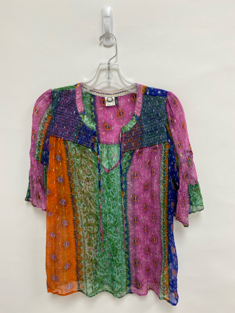 Akemi + Kin Size S Purple/Blue Green Print Sheer Ladies Top