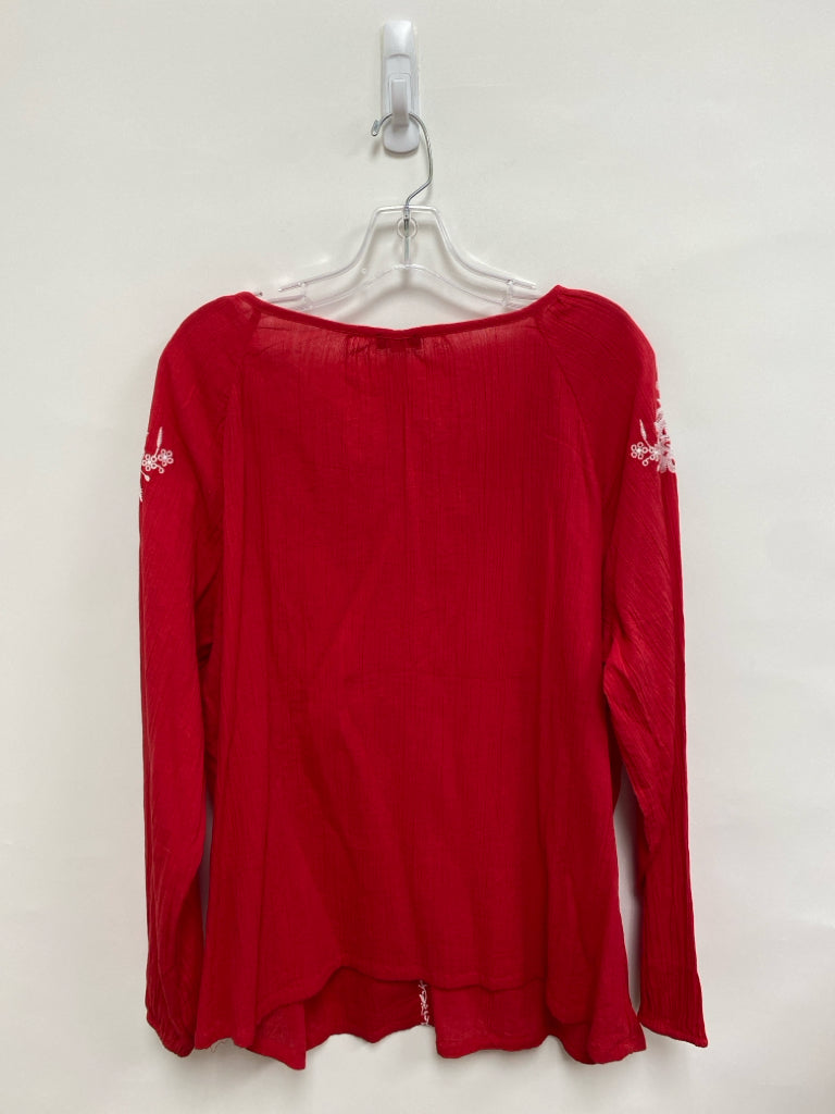 NWT Talbots Size XL Red White Embroidered V Neck Ladies Top