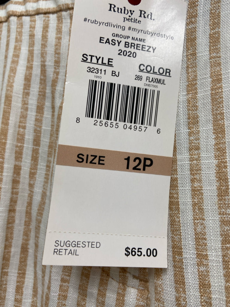 NWT Ruby Rd. Size 12P White Tan Stripes Cropped Petite Pants