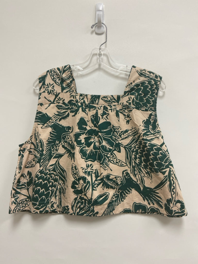 NWT Size L Peach Dark Green Flowers Sleeveless Ladies Top