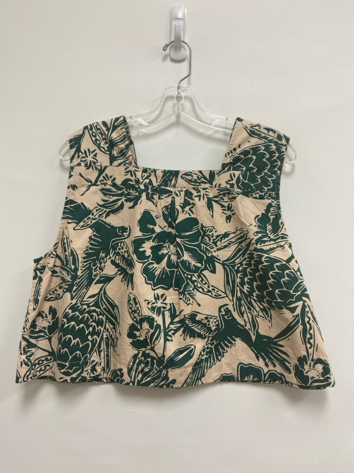 NWT Size L Peach Dark Green Flowers Sleeveless Ladies Top