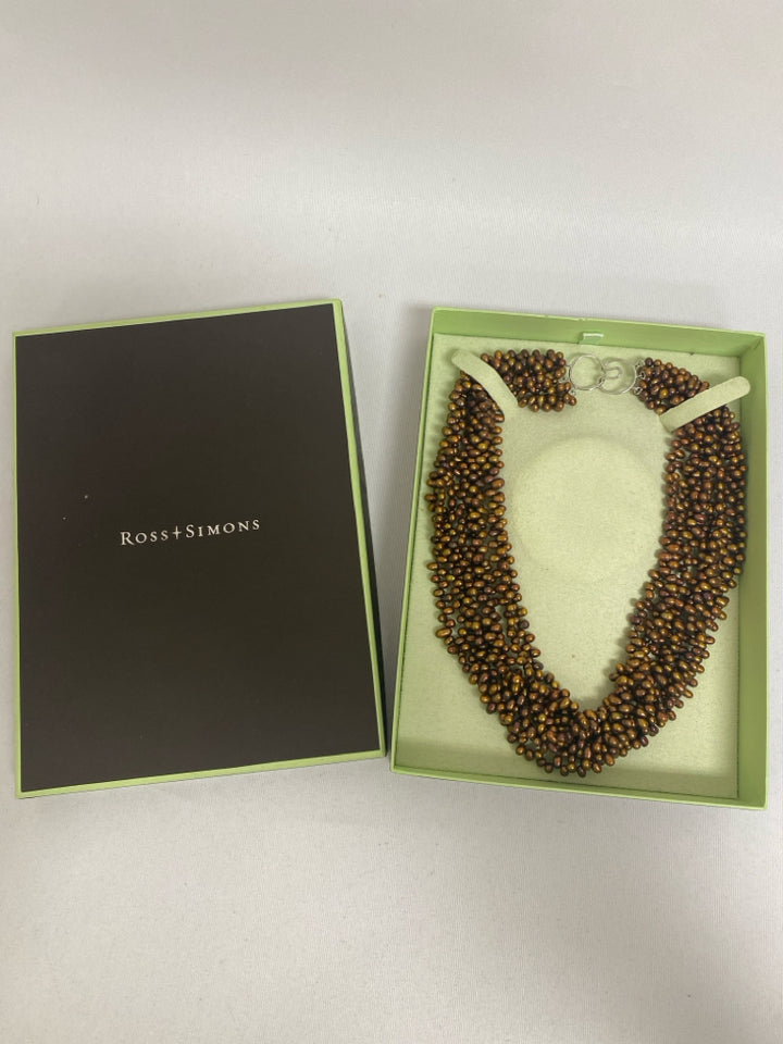 NEW/BOX Ross-Simons Bronze Silver Beaded Necklace