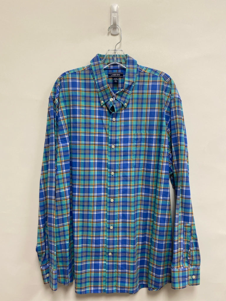 Lands End Size XXL Blue Orange/White Plaid Men&