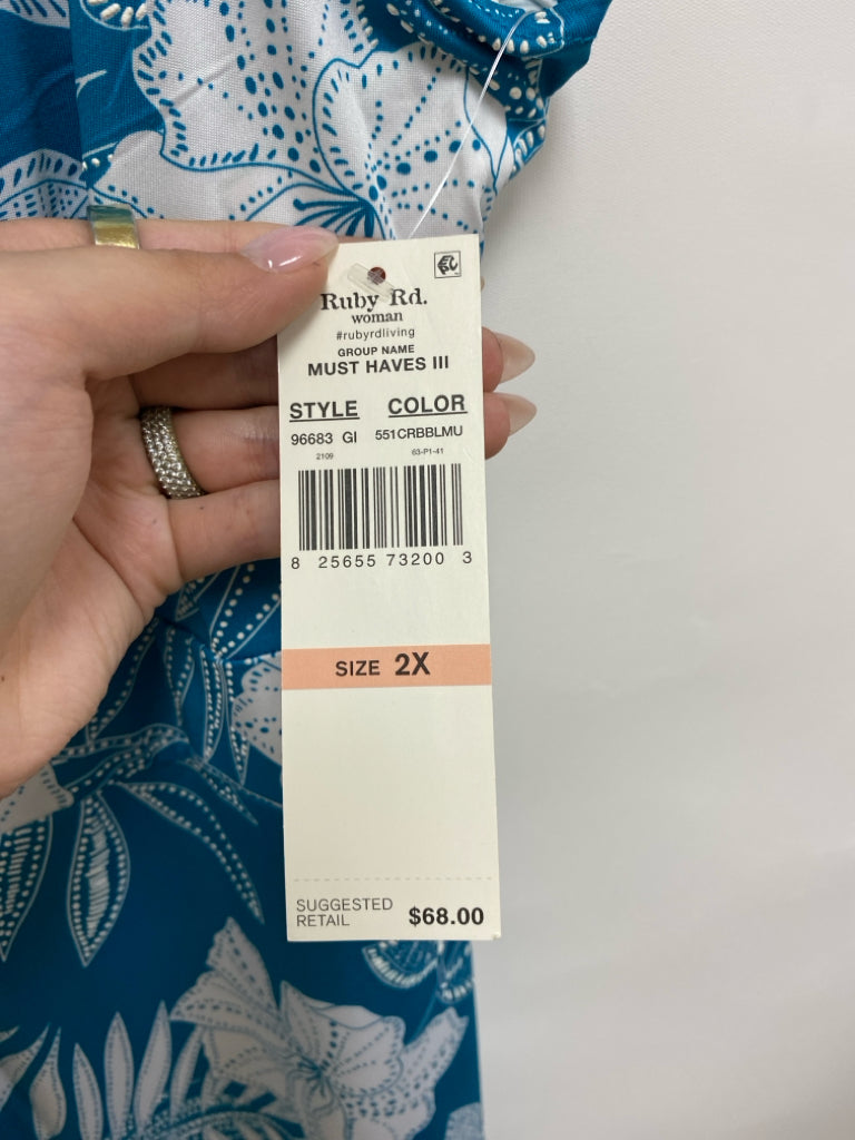 NWT Ruby Rd.  SIZE  2X Turquoise White Flowers Maxi Plus Size Dress