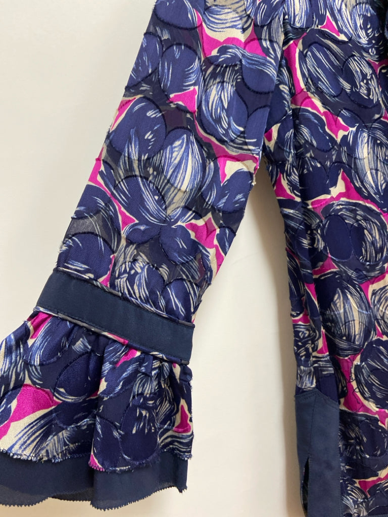 Tory Burch Size 8 Magenta Navy/Beige Circles Ladies Top