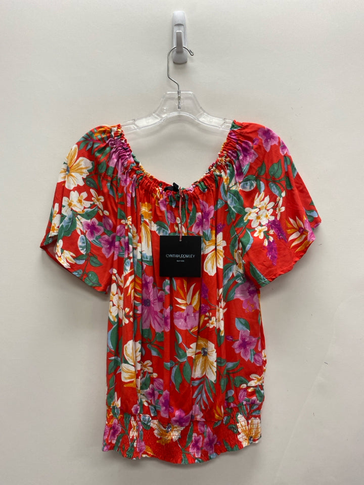 NWT Cynthia Rowley Size L Red Lavender/Multi Tropical Ladies Top