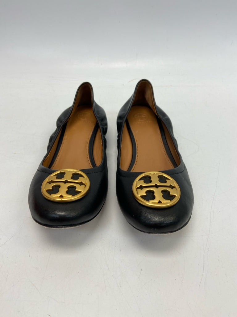 Tory Burch US Shoe Size 7.5 Black Gold Disc Flats