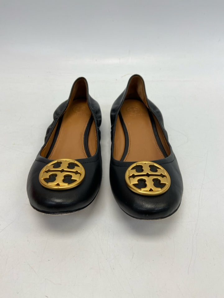 Tory Burch US Shoe Size 7.5 Black Gold Disc Flats