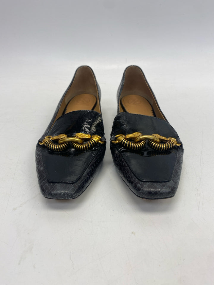Tory Burch US Shoe Size 8 Black/Gray Gold Accent(s) Snakeskin Flats