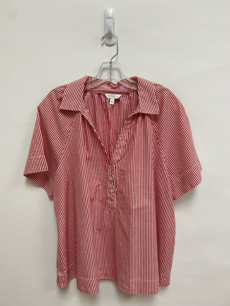 Crown &amp; Ivy Size L Red White Striped Button Up Ladies Top