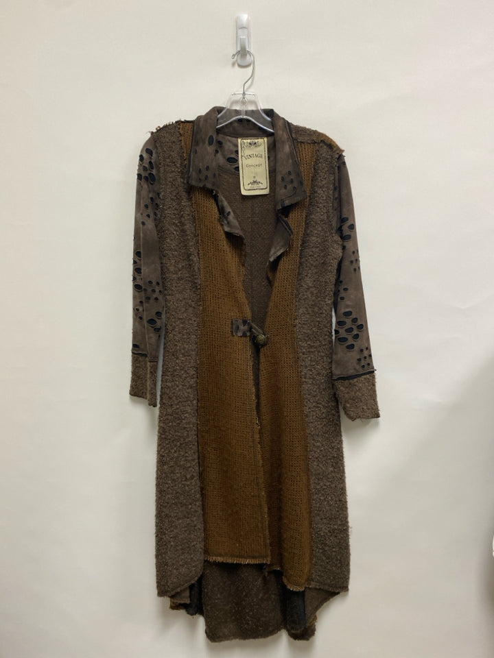 Size S Brown/Black Cut-Out Duster Boucle Ladies Sweater