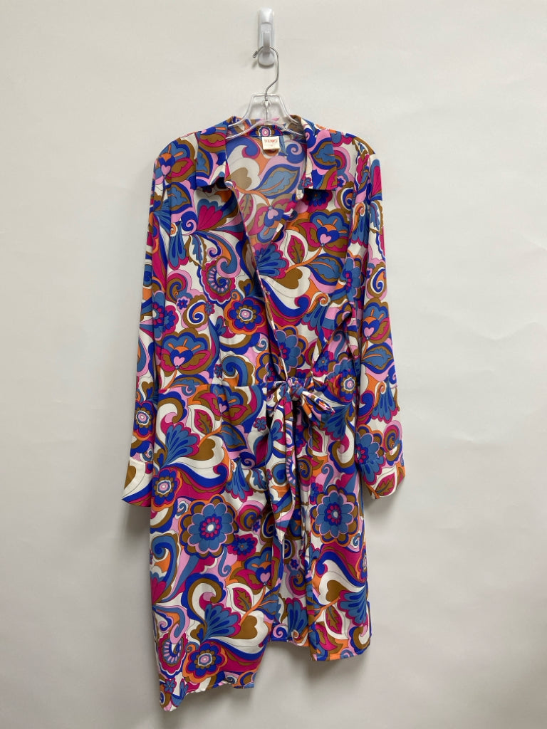 Size 1X White/Blue Periwinkle/Multi Retro Wrap Ladies Dress