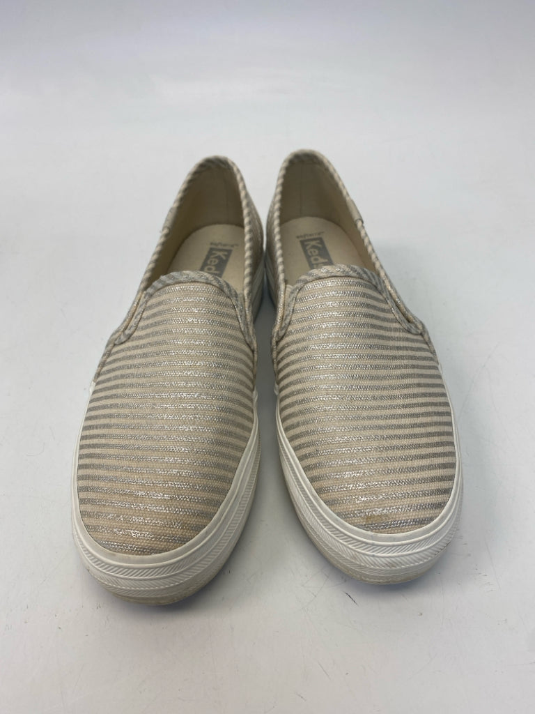 Keds  Size 6.5 Beige Silver Stripe(s) Canvas Sneakers