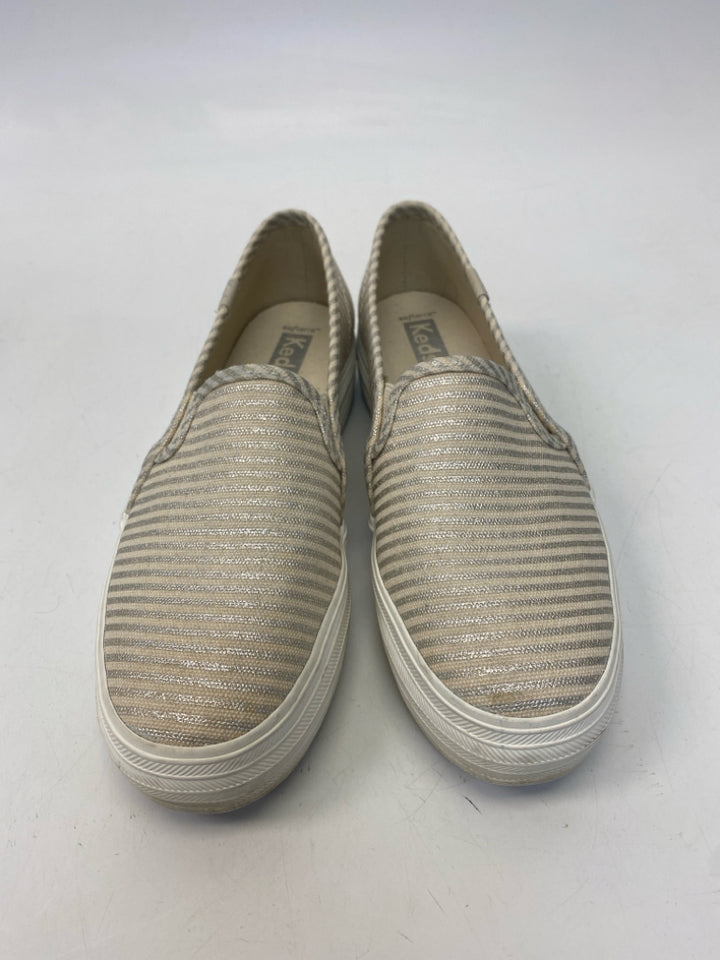 Keds  Size 6.5 Beige Silver Stripe(s) Canvas Sneakers