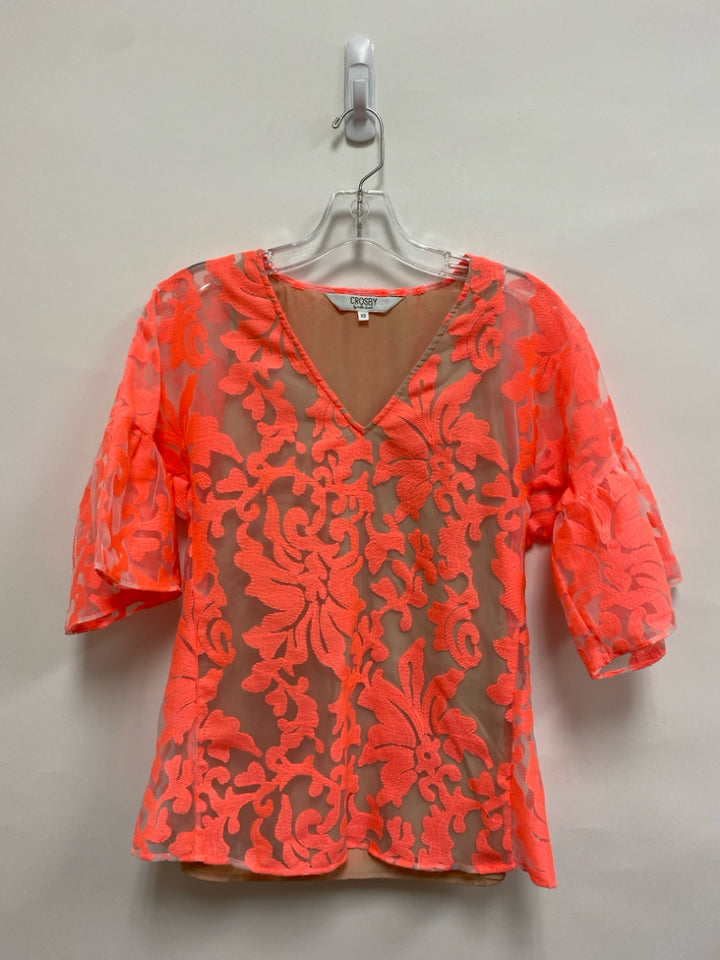 Crosby Size XS Neon Pink Embroidered Ladies Top