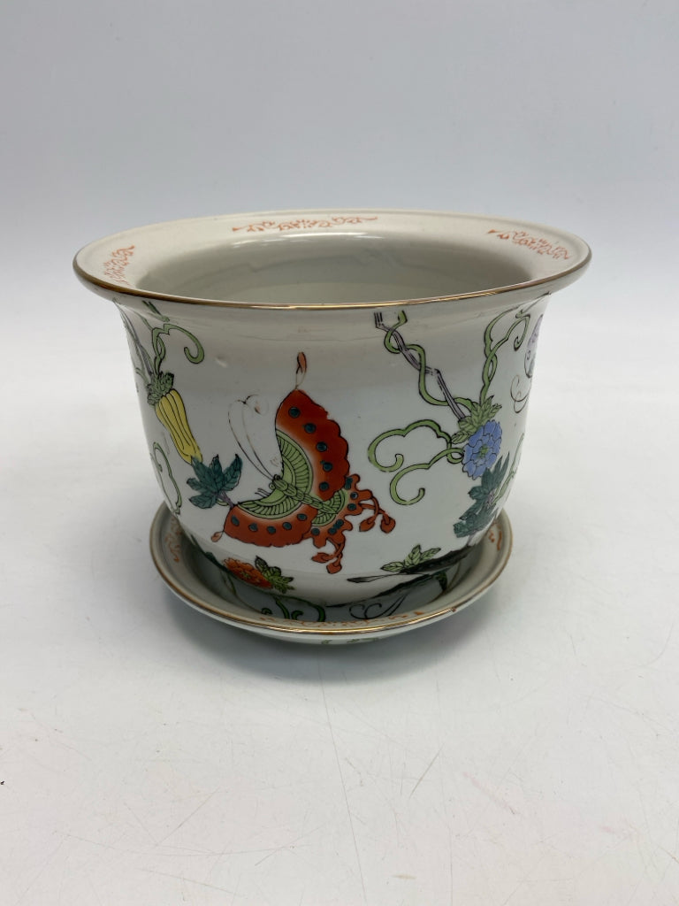 Andrea/Sadek White Multi Color Butterflies/Flowers Planter
