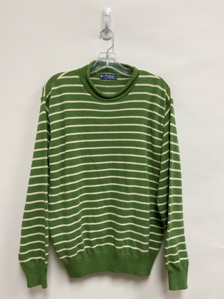 Kiel James Patrick Size XL Green Cream Striped Cotton Ladies Sweater