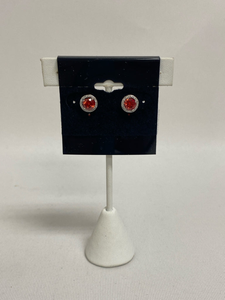 Silver Red Jeweled Earrings