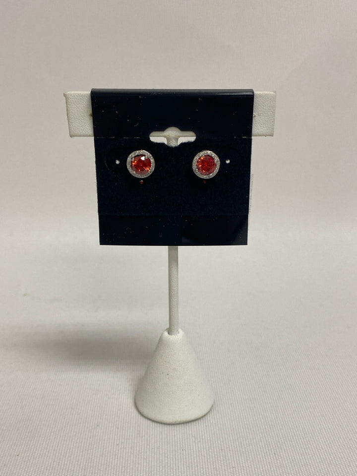 Silver Red Jeweled Earrings