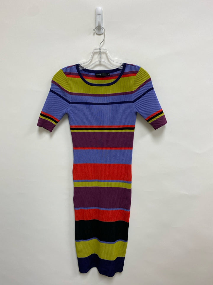 Karen Millen Size 2 Green Blue/Red Striped Ladies Dress