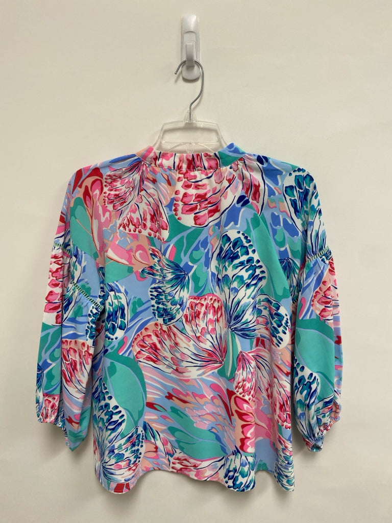 Jade Brand Size XS Pink Blue/Red Butterflies Ladies Top