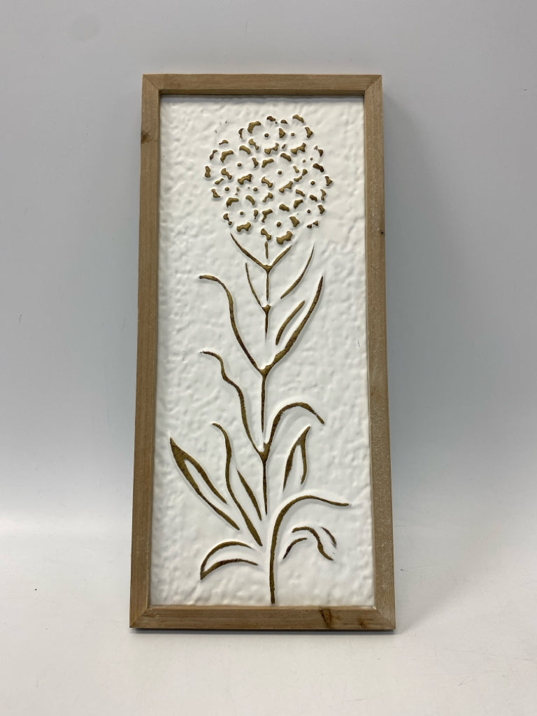 White Brown Flowers Metal/Wood Wall Hanging