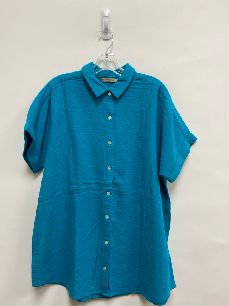 Soft Surroundings Size L Turquoise Button Up Gauze Ladies Top