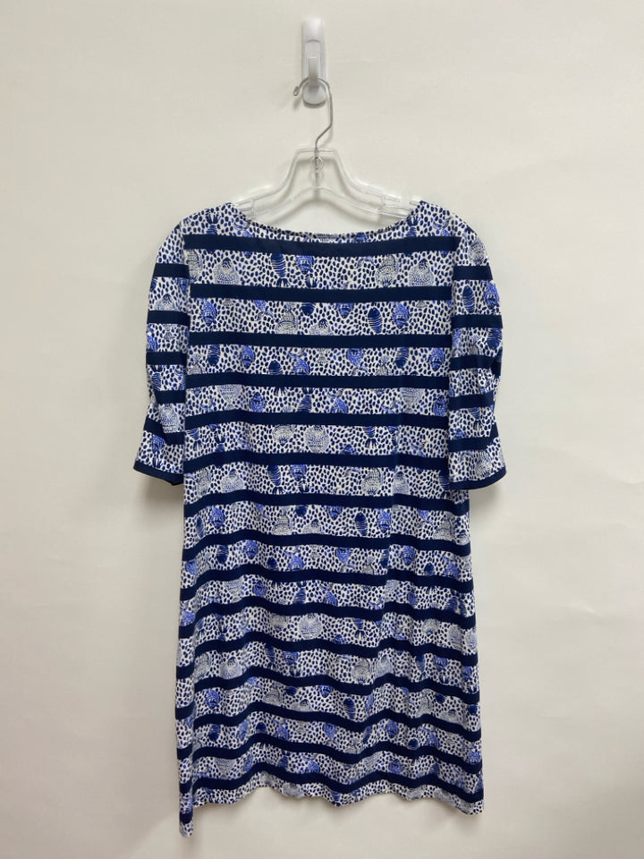 LILLY PULITZER Size L Navy/Blue White Shells Puff Sleeve Ladies Dress