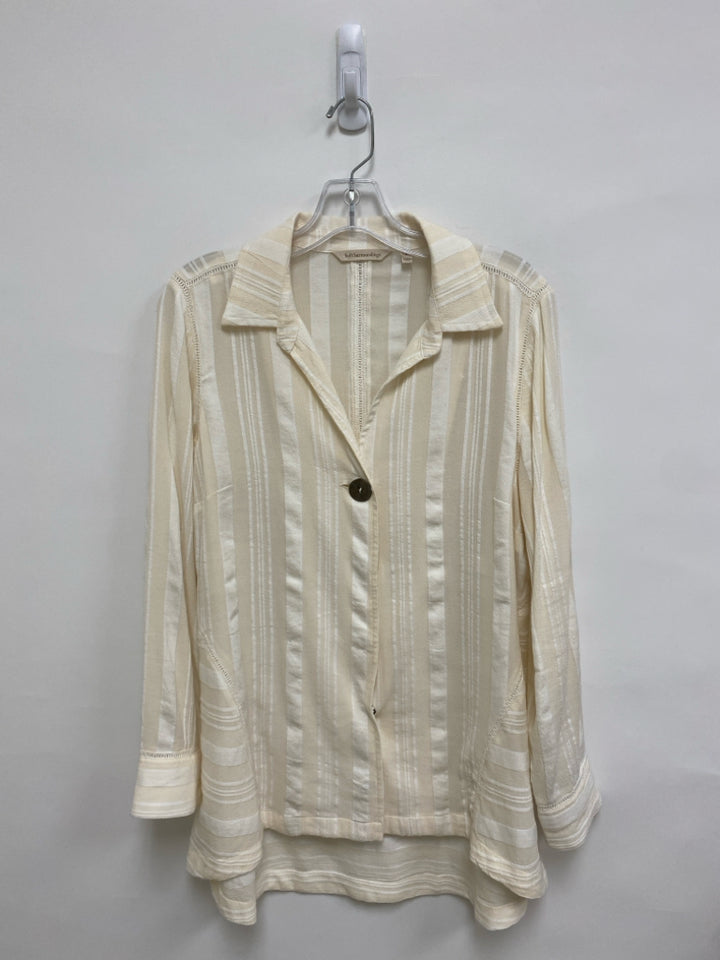 Soft Surroundings Size S Cream/White Stripes Button Up Ladies Jacket