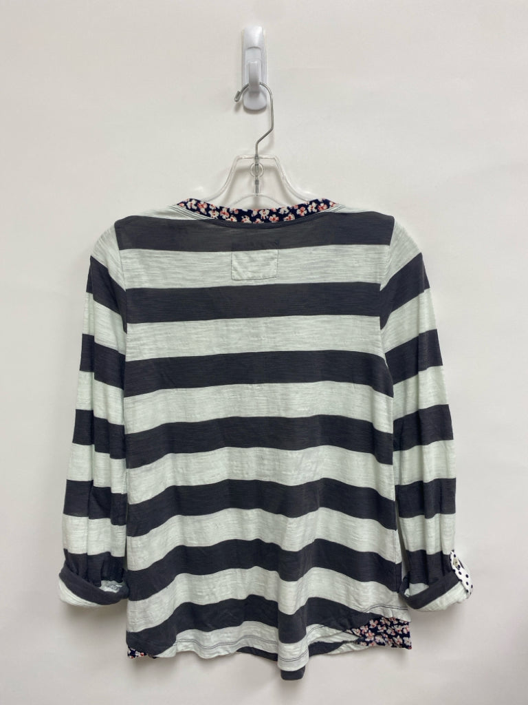 9-H15 STCL Size S White/Gray Stripes Henley Ladies Top