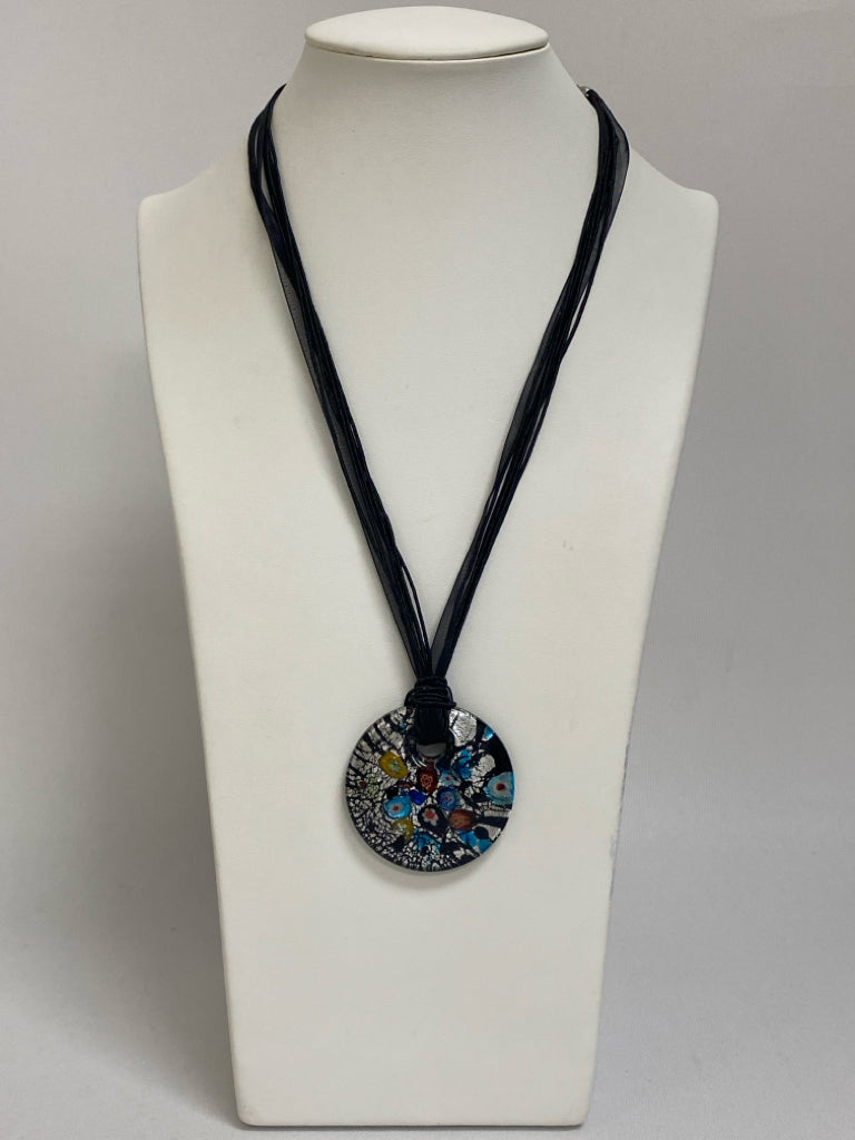 Black/Silver Multi Color Flowers Necklace