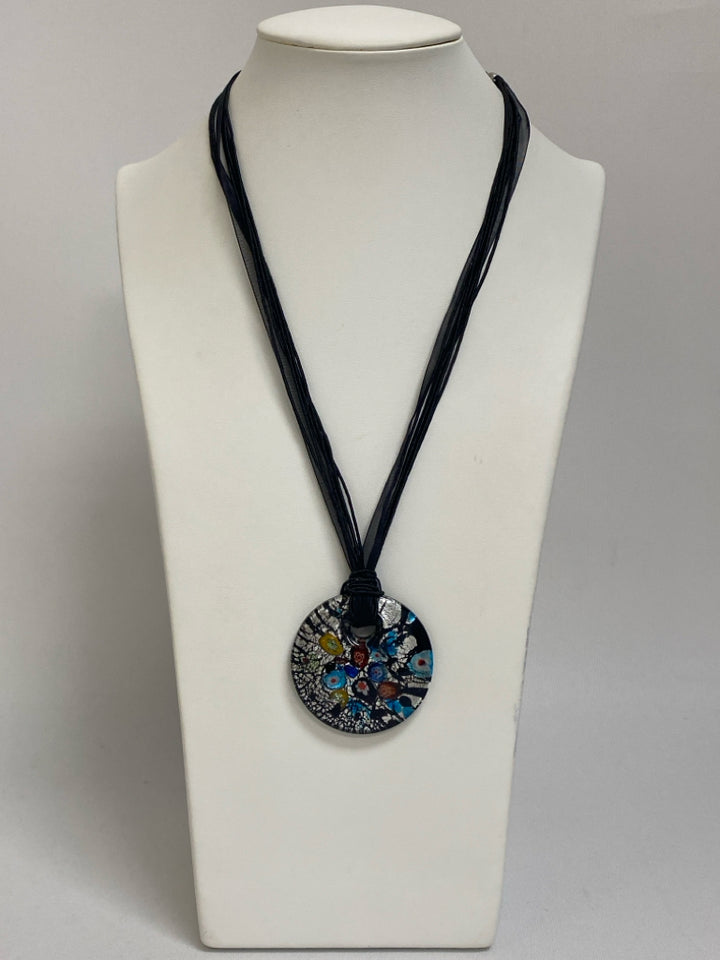 Black/Silver Multi Color Flowers Necklace